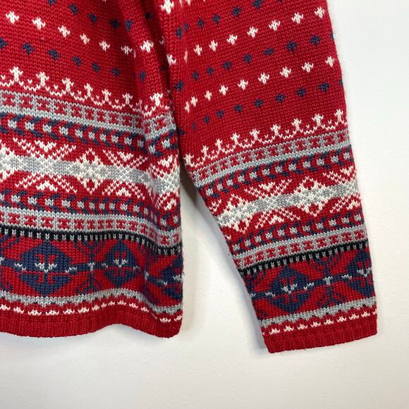 Guide Series Norwegian Nordic Fair Isle Sweater Red Blue Wool Blend Womens 2XL - Picture 4 of 10